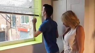 Mature blonde mom seduces young neighbor as she desperately needs cock