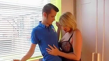 Mature blonde mom seduces young neighbor as she desperately needs cock