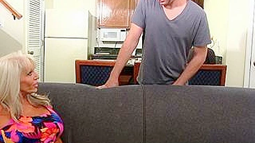 Lucky boy bangs friend's mature mom with big jugs in living room