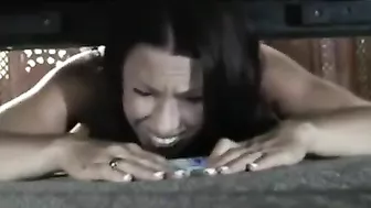 Chesty mom stuck under the bed and properly drilled by her stepson