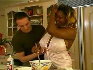 Bbw Ebony Kitchen - Naughty Ebony mom with jugs nailed by horny white son in kitchen | AREA51. PORN