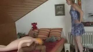 Blonde mom helps daughter's BF after catching him fucking sex doll