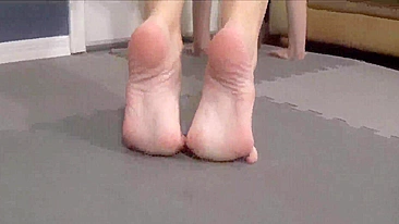 Yoga lesson ends for pretty mom and stepson with sex on the floor