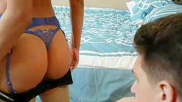 Gorgeous mom with bush anally rides stepson's impressive fuckstick