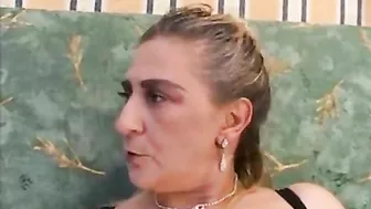 Mature mom permits horny stepson to impale both her holes on sofa