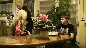 Boy loses virginity together with new mom who is dad's slutty GF