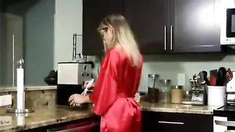 Nerdy blonde mom enjoys spontaneous encounter with stepson in kitchen