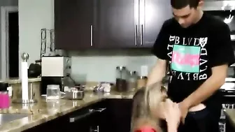 Nerdy blonde mom enjoys spontaneous encounter with stepson in kitchen