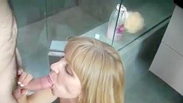 Blonde mom takes advantage of stepson's dick while husband is away