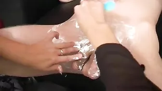 Man fucks mom's face and cums on it after XXX shaving she gives on sofa