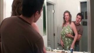 Mom with XXX shaped boobs is fucked by stepson who cums in her mouth