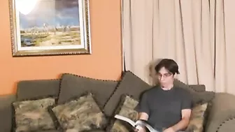 Mom thanks stepson for good studying via a quick XXX handjob on sofa