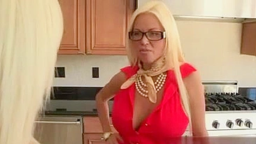 Busty blonde mature mom is interested in XXX sex with stepdaughter's BF