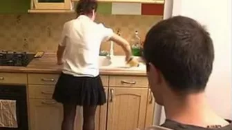 Mom in stockings is facialized after XXX fucking by her own stepson