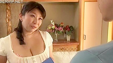 Asian mom has XXX sex with boy being caught staring at her breasts