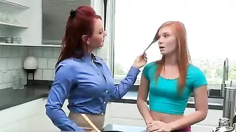 Ginger mom in bra is banged by XXX lover together with her stepdaughter