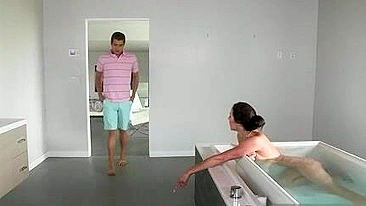 Lovely mom has mouth banged by XXX curious stepson in the bathroom
