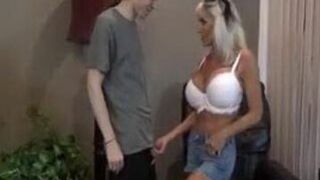 Lovely mom gives XXX pleasure to her skinny stepson with long hair