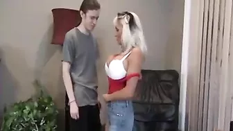 Lovely mom gives XXX pleasure to her skinny stepson with long hair