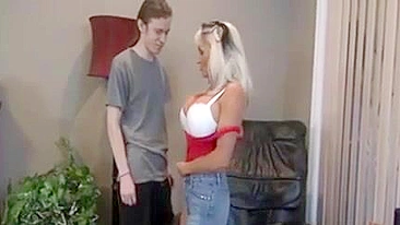 Lovely mom gives XXX pleasure to her skinny stepson with long hair