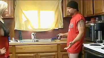 Big-boobied mom tempts stepson into a XXX twosome in the kitchen