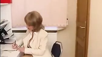 XXX porn of young man who fucks Russian mom with saggy boobs in office