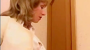 XXX porn of young man who fucks Russian mom with saggy boobs in office