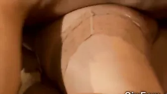 Classy mom in flesh-colored stockings has XXX fun in the bedroom