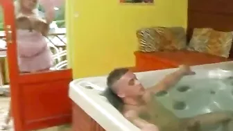 Sexy mom with XXX shaped breasts takes cock in vagina on the couch