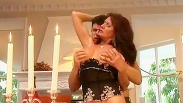 Mature mom in lingerie receives the cock of XXX size in her pussy