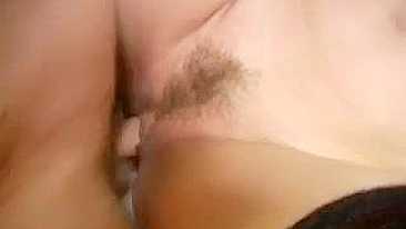 Cum is on hairy vagina of mom after XXX sex with the younger man