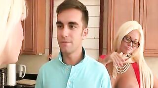 Married mom makes son-in-law happy during a XXX threesome with his GF
