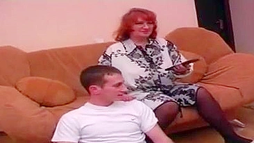 Curvaceous mom in stockings is satisfied thanks to XXX fucking by boy