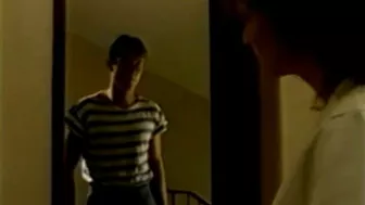 Hot XXX twosome of natural-tittied mom and the guy in a striped T-shirt