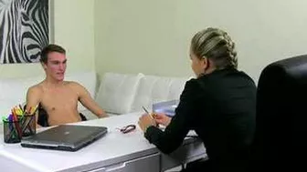 Man has sex with pretty XXX slut in stockings as part of job interview