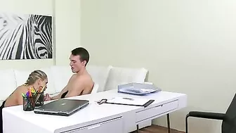 Man has sex with pretty XXX slut in stockings as part of job interview