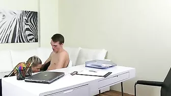 Man has sex with pretty XXX slut in stockings as part of job interview