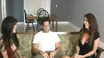 Busty moms make XXX things with guy's cock exploiting mouths and hands