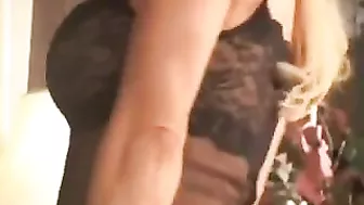 Tanned blonde mom with round breasts fools around with XXX horny boy