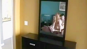 Mom has hot XXX sex with her stepson in bed in front of the mirror