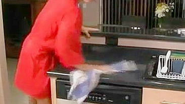 Man bends mom over table and humps her in the doggystyle XXX pose