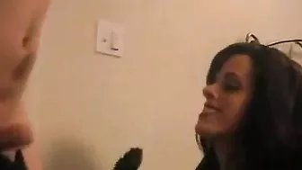 Mom with stockings and long gloves on has XXX fun with her stepson