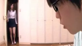 Nerdy Japanese boy seduced by friend's XXX mom who caught him jerking off