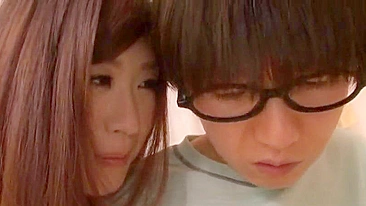 Nerdy Japanese boy seduced by friend's XXX mom who caught him jerking off