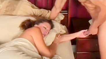 Stud manages to drill XXX pussy of GF's mom who is resting on bed