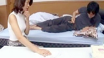 Uptight Japanese mom helps naughty stepson who had ragging XXX boner