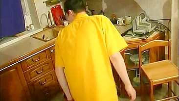 Naughty boy and horny mom have XXX encounter right in the kitchen