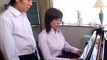 Japanese mom who is piano teacher gives student amazing XXX blowjob