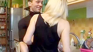 French blond mom enjoys hardcore XXX pounding right in the kitchen