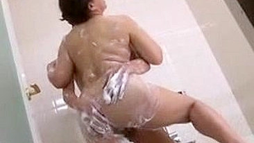 Curvy Japanese mom relaxes in XXX bath together with her stepson